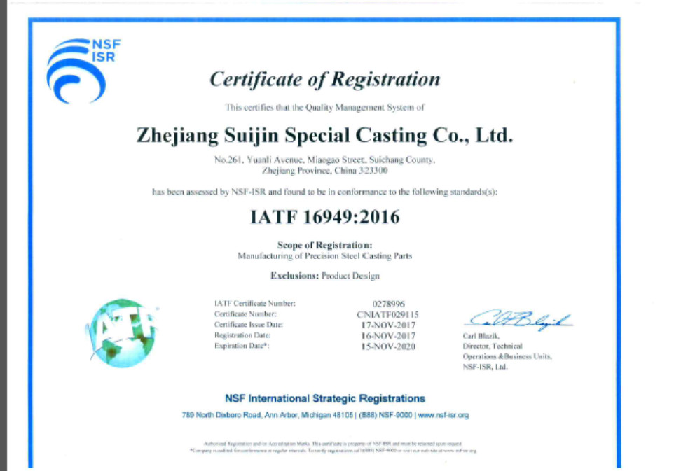 Çin Ningbo Suijin Machinery Technology Co.,Ltd Sertifikalar